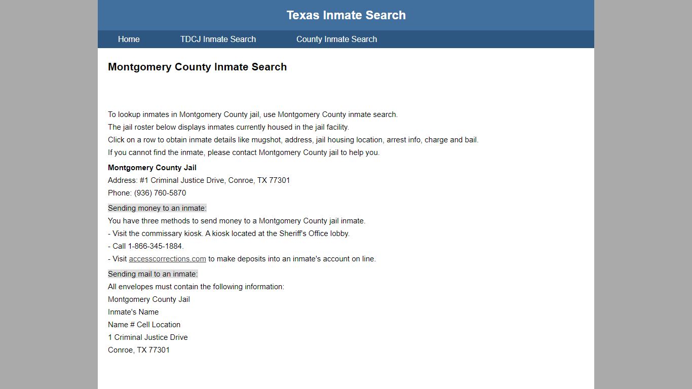 Montgomery County Jail Inmate Search